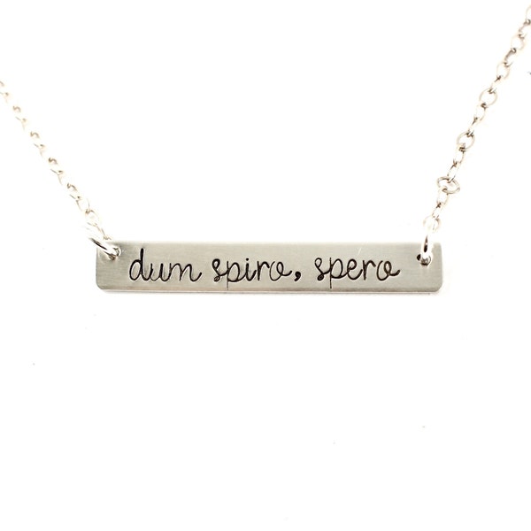 dum spiro, spero sterling silver necklace - hand stamped necklace - while I breathe, I hope - latin necklace - inspirational necklace