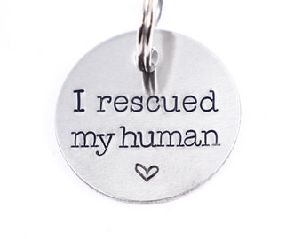 1 inch "I rescued my human" Personalized Pet ID (Your phone on back) - stainless steel