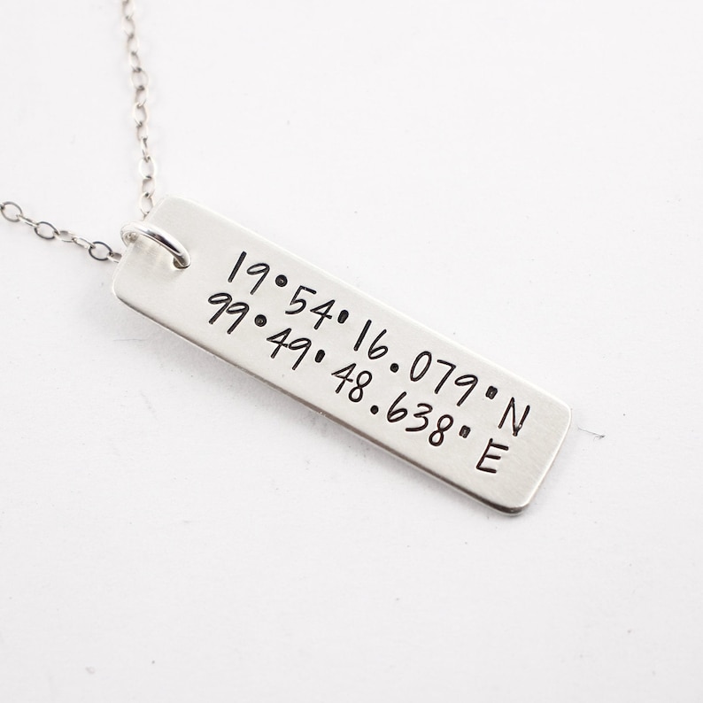 Custom GPS Coordinate Necklace GPS Charm Sterling Silver Etsy