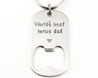 World's best bonus dad - Bottle Opener Keychain - stainless steel