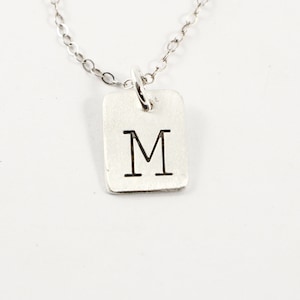 Petite Sterling Silver Personalized Initial Charm Necklace - Hand stamped