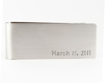 Custom Money Clip - Hand Stamped Money Clip - Dad gift - Husband Gift - Stainless Steel Money clip - GPS coordinates - initial money clip