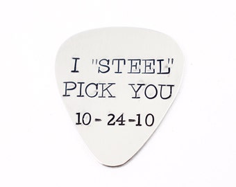 I steel pick you Hand Stamped Guitar Pick - Stainless steel - 11th anniversary