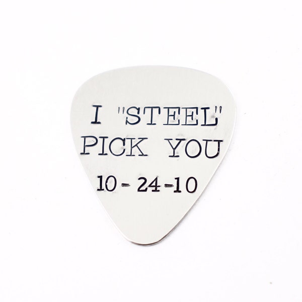 I steel pick you Hand Stamped Guitar Pick - Stainless steel - 11th anniversary