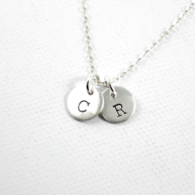 TWO Charm Petite Sterling Silver Personalized Initial Charm Necklace Hand stamped
