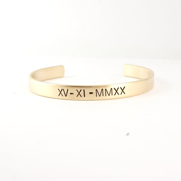 Roman Numeral Cuff - 1/4" Wide Cuff Bracelet - Roman Numeral Bracelet - Date cuff - date bracelet -  gifts for her