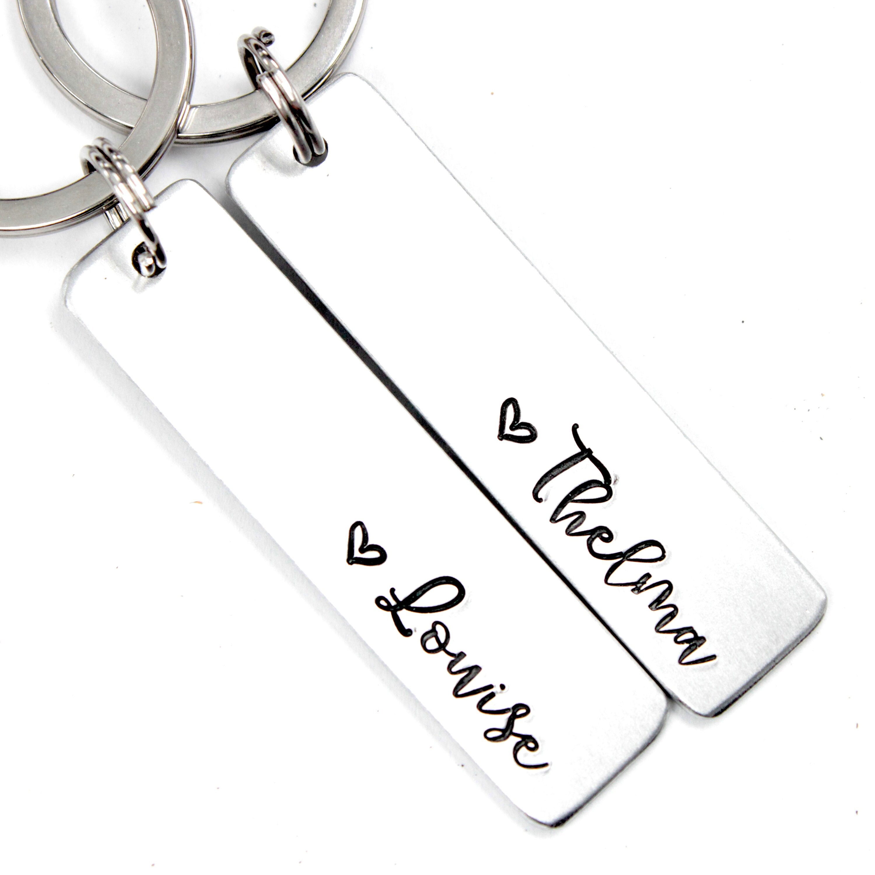 Personalized Thelma and Louise Partners in Crime Inspired Silver Charm  Keychain Set Custom Gift