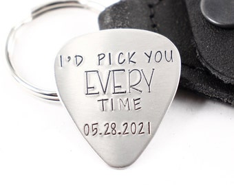 I'd pick you every time Hand Stamped Guitar Pick - Your choice of stainless steel, copper or brass