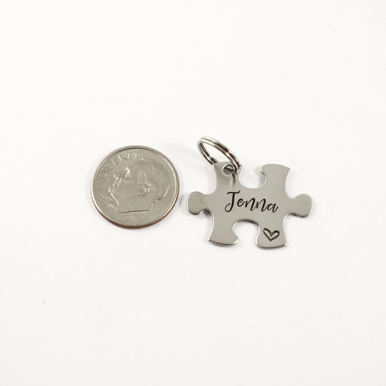 Single puzzle piece with name, date or initials Charm Add-On / Keychain / necklace image 5
