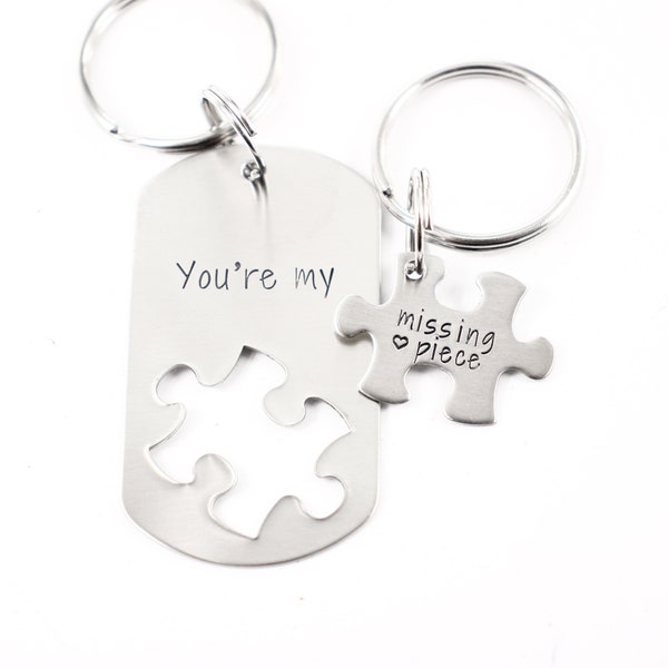 You're my Missing Piece puzzle piece set - stainless steel keychain or necklace set