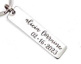 Name and date Keychain - personalized keychain - custom keychain - hand stamped keychain - daddy gift