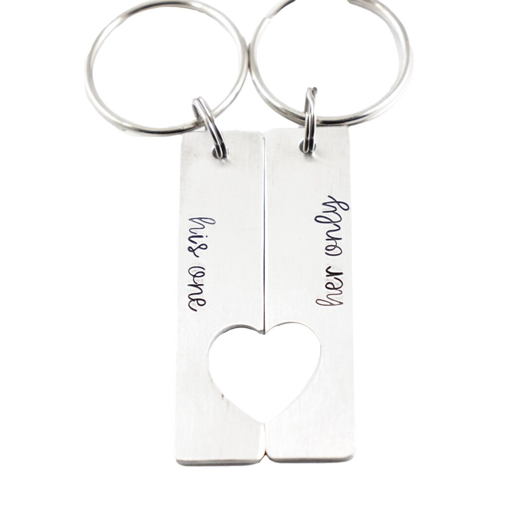 His One Her Only Couples Keychain Set With Heart Cutout His - Etsy