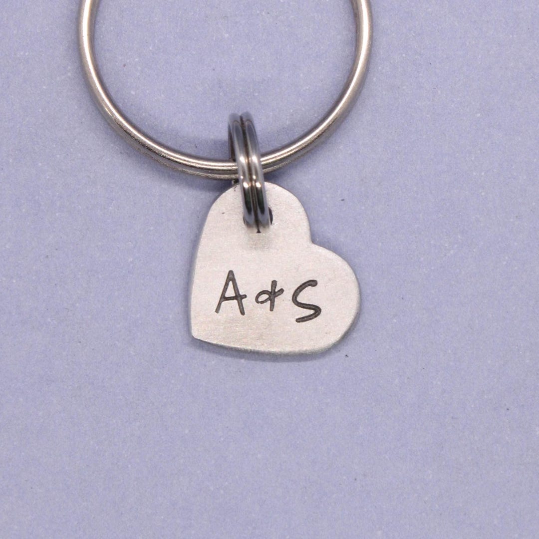 Custom Hand Stamped Two Initial Keychain - Small Heart - Etsy