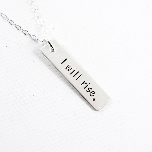 I will rise - petite, hand stamped sterling silver charm necklace / charm-I will rise charm - I will rise necklace