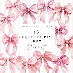 Watercolor Coquette Bow Clipart Bundle Commercial Use Pink Coquette Bow PNG Bundle Trendy Bow Designs Coquette Aesthetics Pink Ribbon PNGs#1