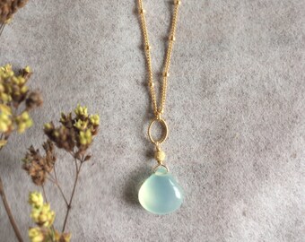 Aqua Chalcedony Necklace, Gold Chalcedony Necklace, Gold Filled Jewelry, Aqua Bridal Necklace, Blue Chalcedony Necklace, Chalcedony Pendant