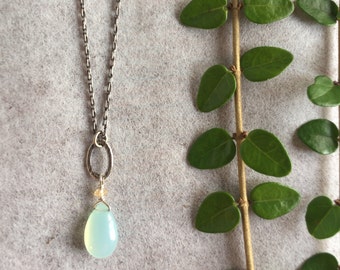 Aqua Chalcedony Necklace, Silver Chalcedony Necklace, Aqua Bridal Necklace, Blue Chalcedony Necklace, Chalcedony Pendant