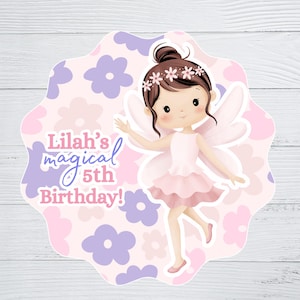 Personalised Fairy Birthday Sticker | Custom Name & Age | Girl Party Favour | Fairy First | Gift Bag Label | Lolly Bag | Whimsical Thank You