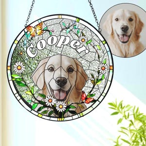 Custom Pet Memorial Stained Glass, Personalized Dog Cat Portrait Keepsake, Handmade Pet Loss Sympathy Gift, Glass Suncatcher, Unique Tribute