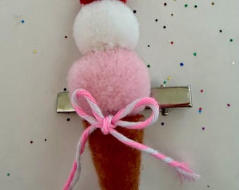 Pinza para el cabello hecha a mano con forma de cono de helado para niñas pequeñas y niñas.