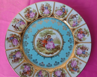 Assiette de collection vintage JKW Bavaria Fragonard Couple en couple