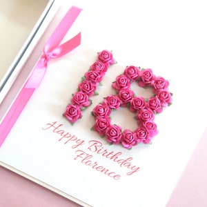 18th Birthday Card. 9 Colours. Personalised Handmade 18 Birthday Card. 18th Birthday Card For Her, Daughter, Grandaughter or Girlfriend. 18.