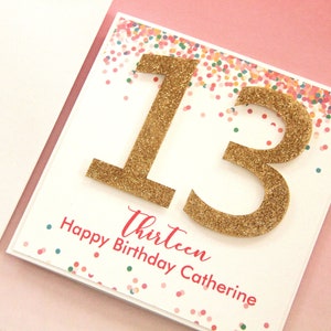 Glitter & Confetti Age Birthday Card. Personalised Number Birthday Card. 10th 12th 13th 14th 15th 16th 17th 18th 21st. 1st Birthday Card.
