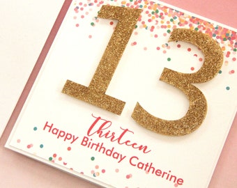 Glitter & Confetti Age Birthday Card. Personalised Number Birthday Card. 10th 11th 12th 13th 14th 15th 16th 17th 18th 21st. One Birthday.