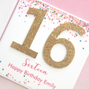 16th Birthday Card. 4 Colours. Personalised 16 Birthday Card. Girl 16th Birthday Gift. Daughter 16th Card. Grandaughter Card. Sweet Sixteen.