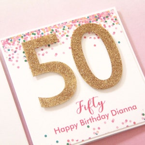 50th Birthday Card for Her. 4 Colours. Personalised 50 Birthday Card. 50th Birthday Gift for Women. Daughter Card. 50 Card. Friend Card.