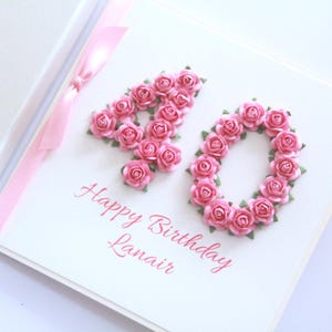40th Birthday Card. 9 Colours. Personalised 40 Birthday Card. 40 Birthday Card For Her. Wife, Girlfriend or Mum 40 Card. Custom 40 Gift.