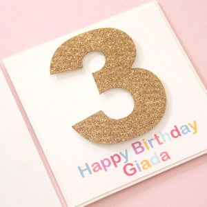 Happy 3rd Birthday Card. Personalised Age 3 Birthday Card. Three Year Old Birthday Gift for Daughter Grandaughter, Sister or Goddaughter.