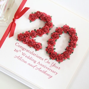20th Wedding Anniversary Card. 9 Colours. Personalised 20 China Anniversary Card for Wife or Husband, Mum and Dad. China Anniversary Gift