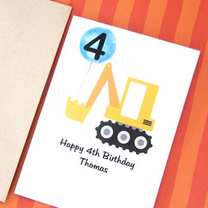 Digger Birthday Card. Add Name & Age Card. Personalised Birthday Card. Boy Birthday Card. 1st, 2nd, 3rd, 4th, 5th, First Birthday. Bulldozer