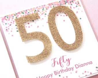 50th Birthday Card for Her. 4 Colours. Personalised 50 Birthday Card. 50th Birthday Gift for Women. Daughter Card. 50 Card. Friend Card.