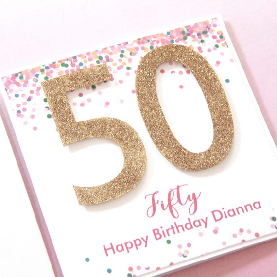 50th Birthday Card for Her. 4 Colours. Personalised 50 Birthday Card. 50th Birthday Gift for Women. Daughter Card. 50 Card. Friend Card.