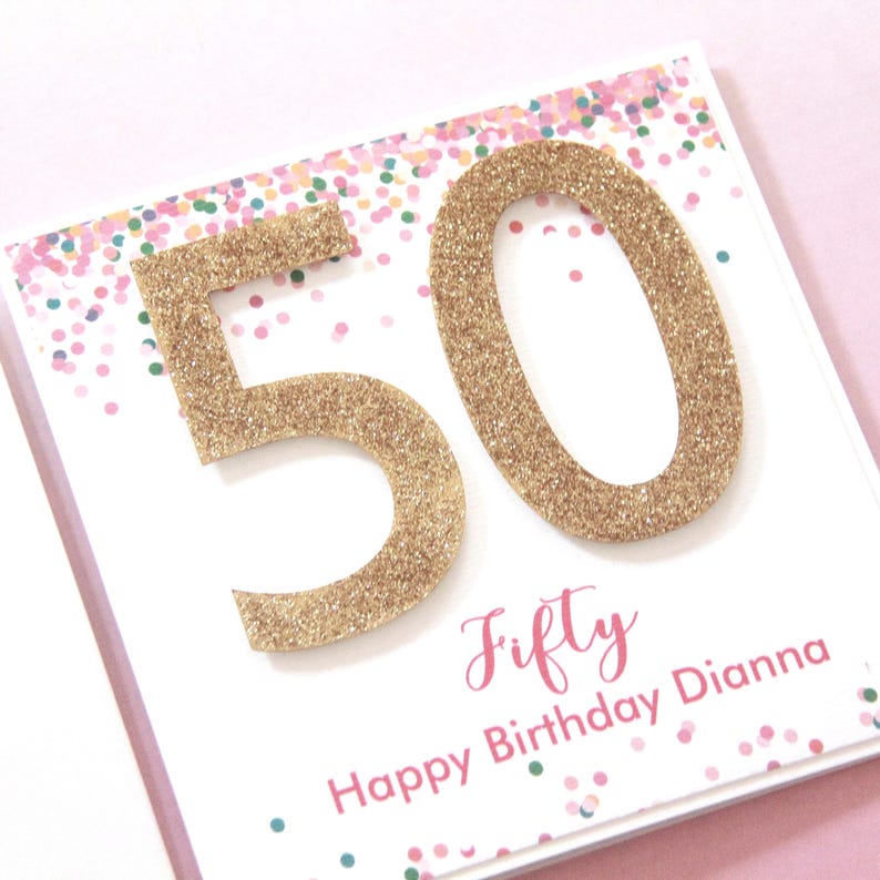 50th Birthday Card for Her. 4 Colours. Personalised 50 Birthday Card. 50th Birthday Gift for Women. Daughter Card. 50 Card. Friend Card. image 1