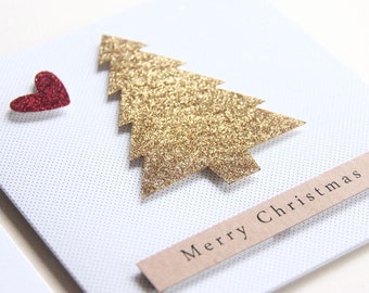 Luxury Handmade Christmas Card. Glitter Christmas Tree Card. Mum and Dad Christmas Card. Across the Miles. Xmas Card. Merry Christmas Card.