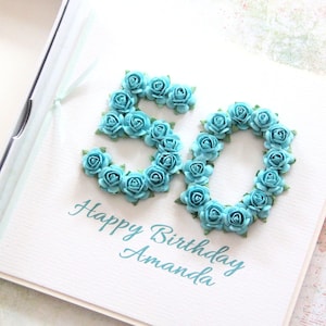 50th Birthday Card in 9 Colours. Personalised Handmade 50 Birthday Card. 50th Birthday Card For Her. 50th Birthday Card for Mum Wife Friend.
