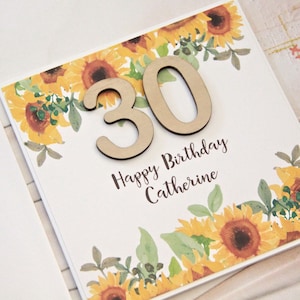 30th Birthday Card. Personalised Birthday Card for Her. Daughter Card, Granddaughter Card. Girlfriend Card. Sunflowers. 30 Card. 30th Card.