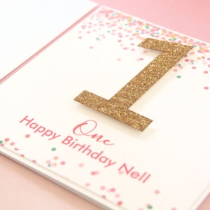 1st Birthday Card. Glitter. Personalised Birthday Card. 1st Birthday Gift for Daughter, Grandaughter. One.First Birthday. 1 Year Old. Girl.