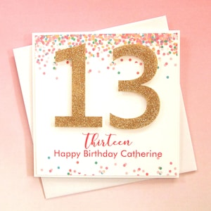 13th Birthday Card. 4 Colours. Personalised 13 Birthday Card. 13th Birthday Gift. Daughter Card. Grandaughter Card. Thirteen, Teen, Teenager