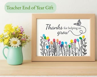 Lámina artística con huellas dactilares y flores silvestres / Regalo de agradecimiento para profesores (Descarga digital)