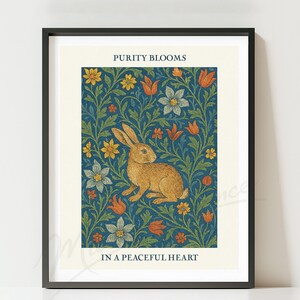 William Morris Style Floral Kaninchen Kunstdruck Zeichnung, Oster Poster, Vintage Poster, Tierkunst, Wand Kunst Dekor, Ostern digitaler Download Kunst