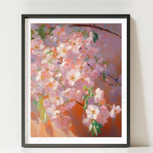 Sakura painting cherry blossom poster floral drawing digital download, wall art decor, Modern Art, Interior, flower rose print, living room