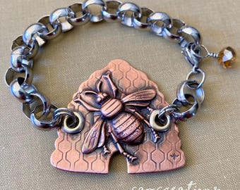 Handmade Copper Bee Bracelet: Whimsical Spring Jewelry