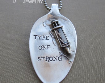 Type One Strong, Diabetes Spoon Necklace, Necklace for Diabetes Awareness, T1D Awareness Jewelry, Type 1 Diabetes Necklace, Spoon Necklace