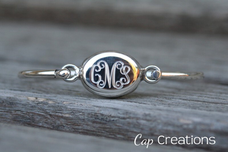 Oval Engraved Monogram Bangle Bracelet Etsy