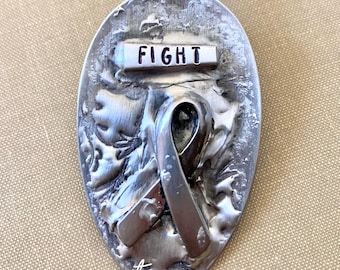 Silverware Jewelry, Awareness Pendant, Fighter Necklace, Vintage Silverware, Awareness Ribbon, Survivor, Warrior Hero, Cancer Awareness, T1D