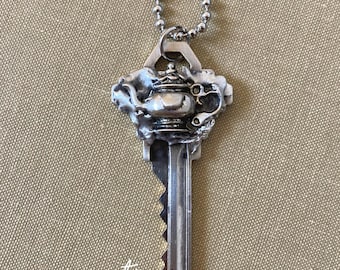 Key Necklace, Teapot Jewelry, Soldered Key, Key Jewelry, Embellished Key Jewelry, Key Pendant, Handcrafted Key Necklace, Stamped Solder, Tea